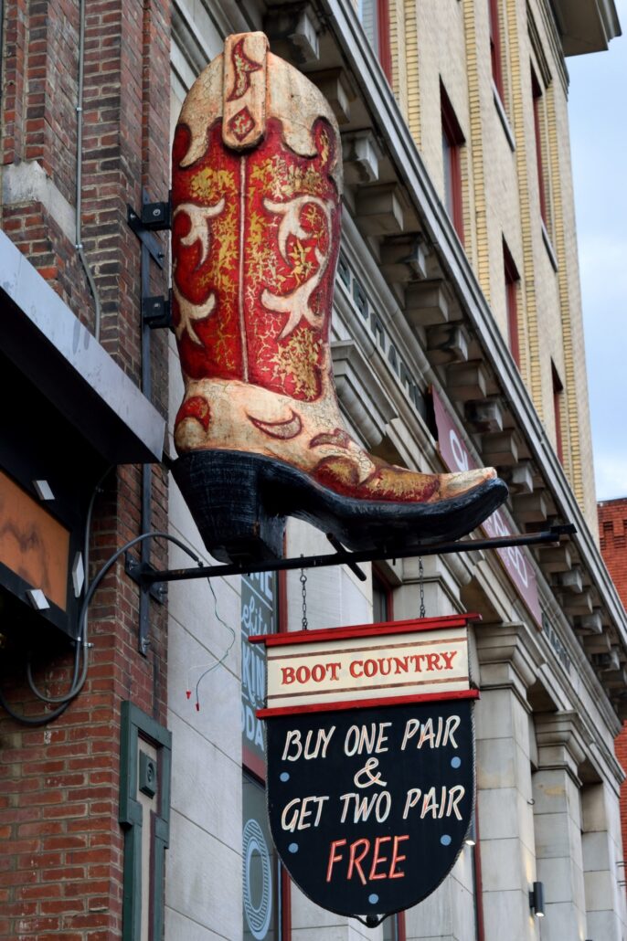 boot country nashville sign